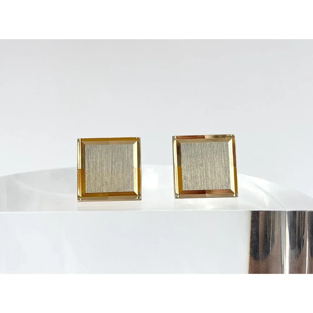 Rectangular Art Deco Inspired Textured 80's Retro Gold Toned Vintage Cuff Links